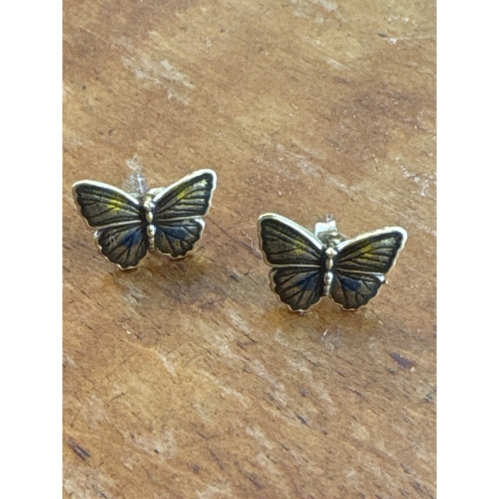 Anni Butterfly Stud Earrings Gold Tone Black Enamel Vintage Style
